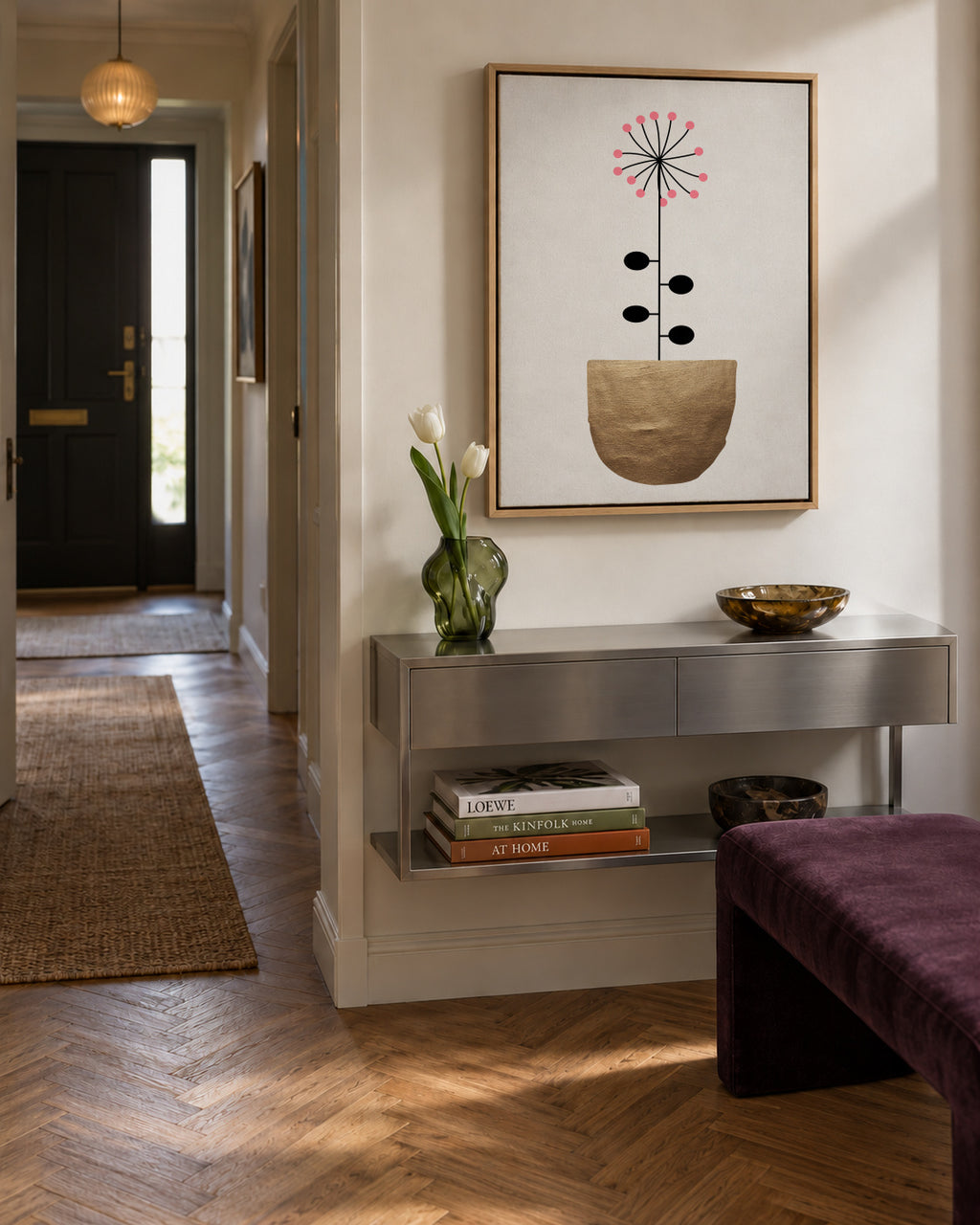 Golden flower - Framed canvas in an interior