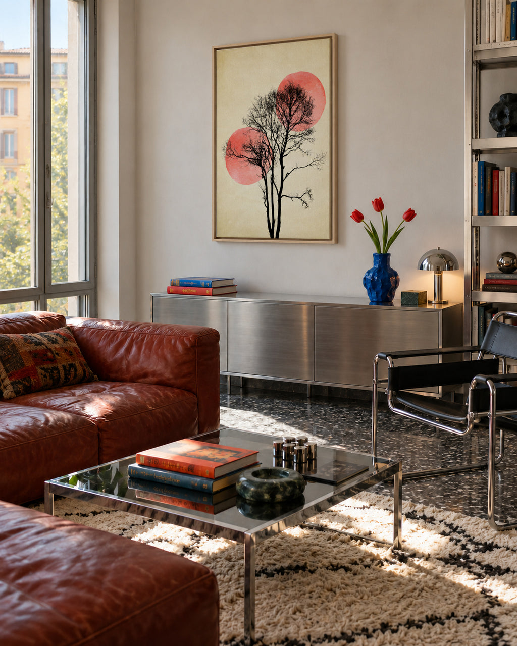 Sun and moon hiding - Framed canvas in an interior