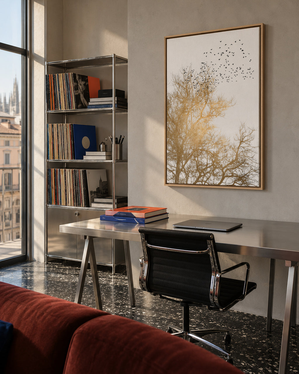 Golden skies - Framed canvas in an interior