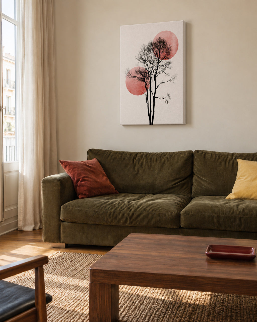 Sun and moon hiding - rosè - Unframed canvas in an interior