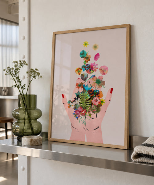 Fridas hands white - Framed poster in an interior