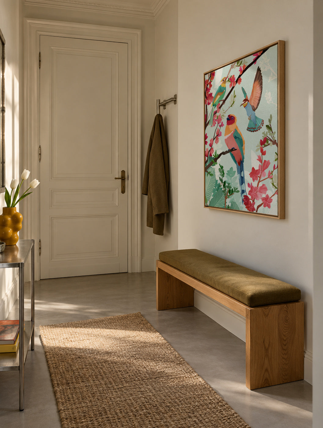 Birds of summer - Framed canvas in an interior