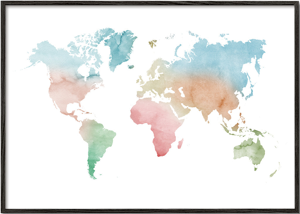 Watercolor World Map - Pastel colors