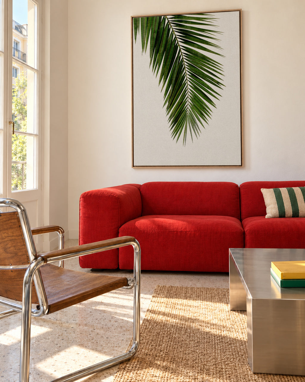 Palm Leaf I - Framed canvas in an interior