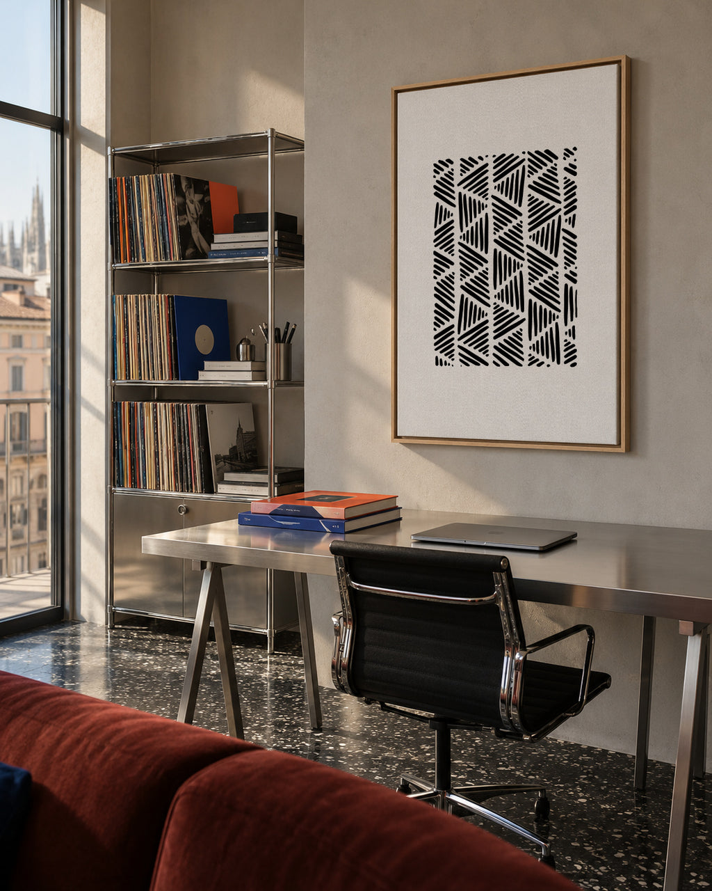 Black & white abstract I - Framed canvas in an interior