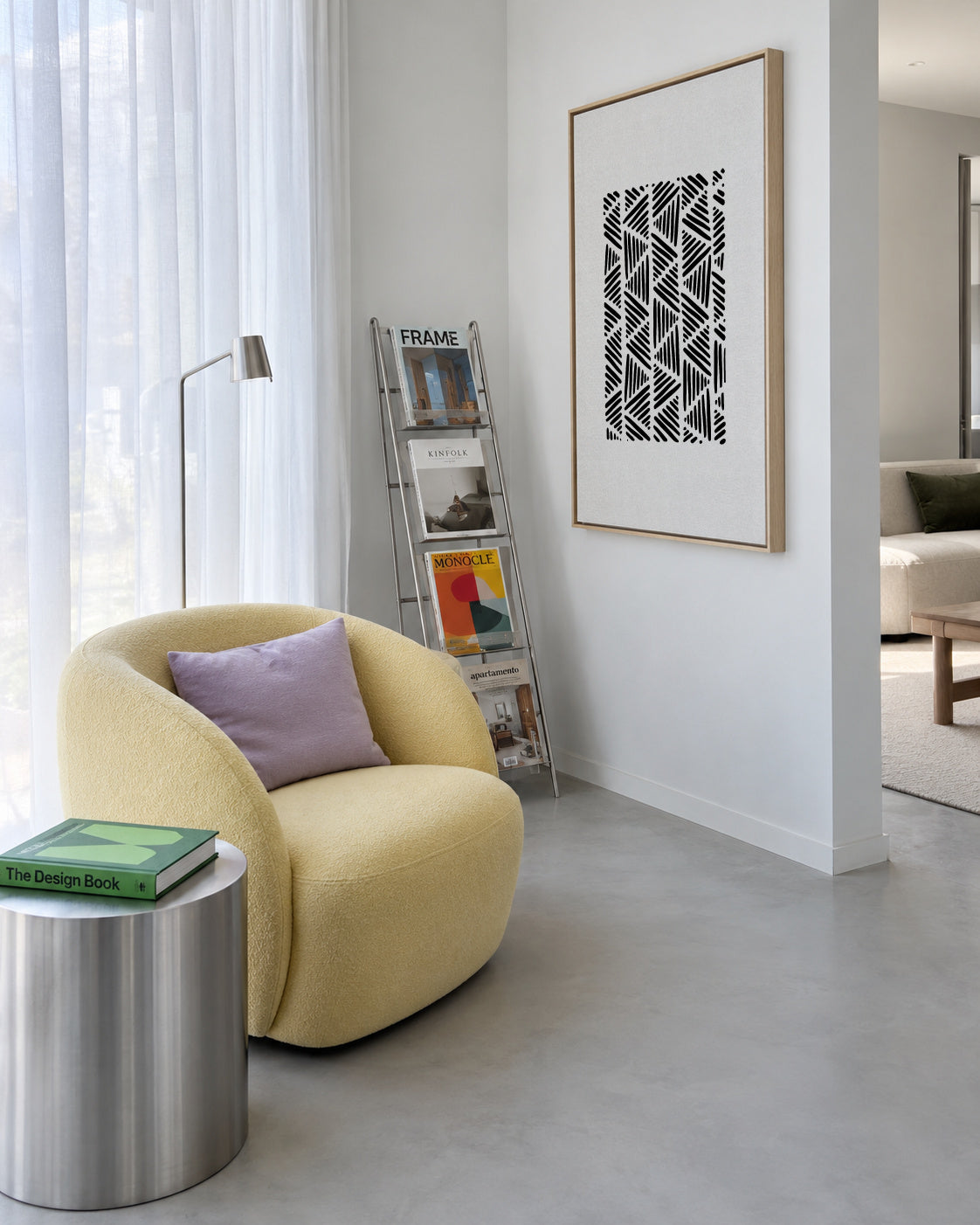 Black & white abstract I - Framed canvas in an interior