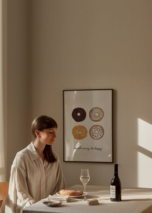 Donut worry. Be happy - Framed poster in an interior