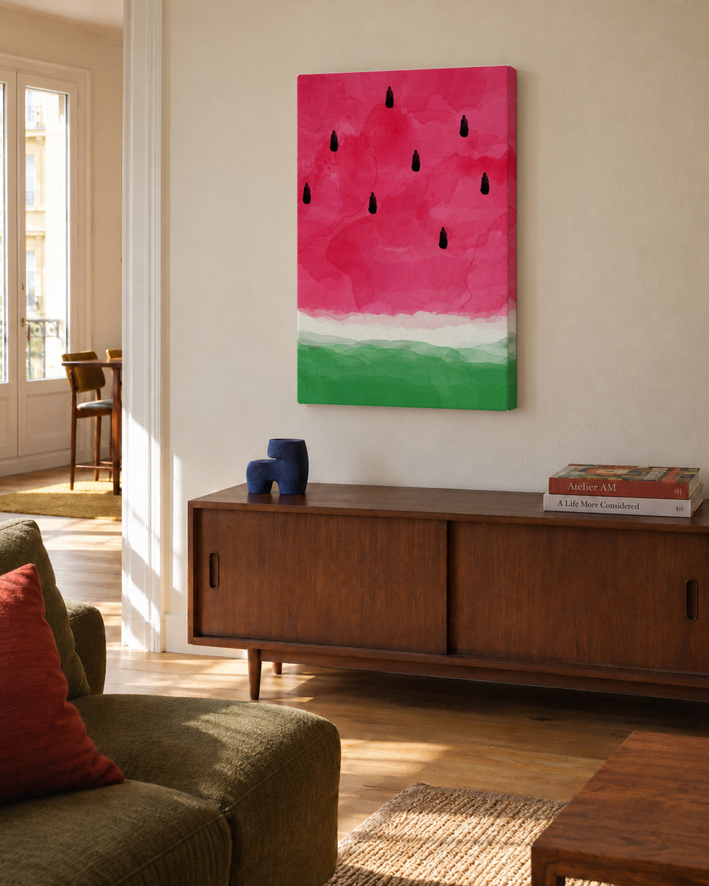 Watermelon abstract - Unframed canvas in an interior