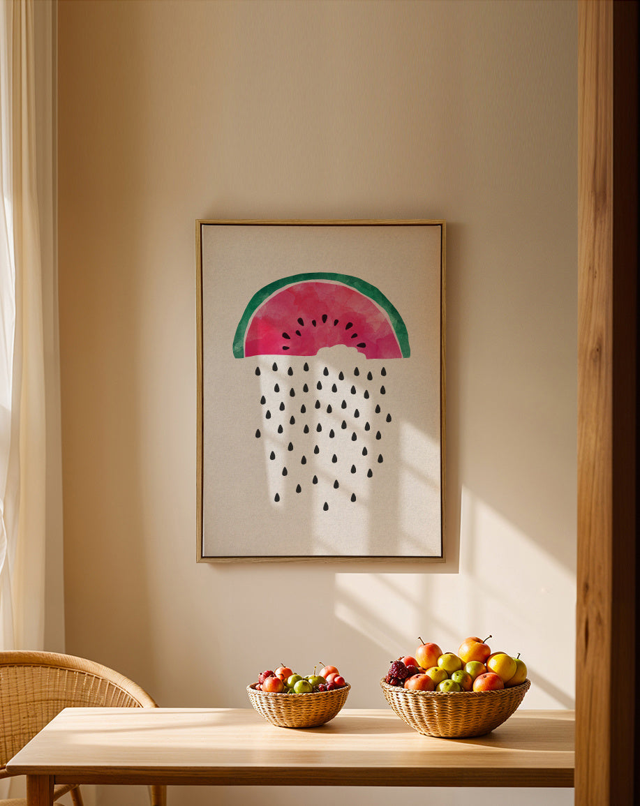 Watermelon rain - Framed canvas in an interior