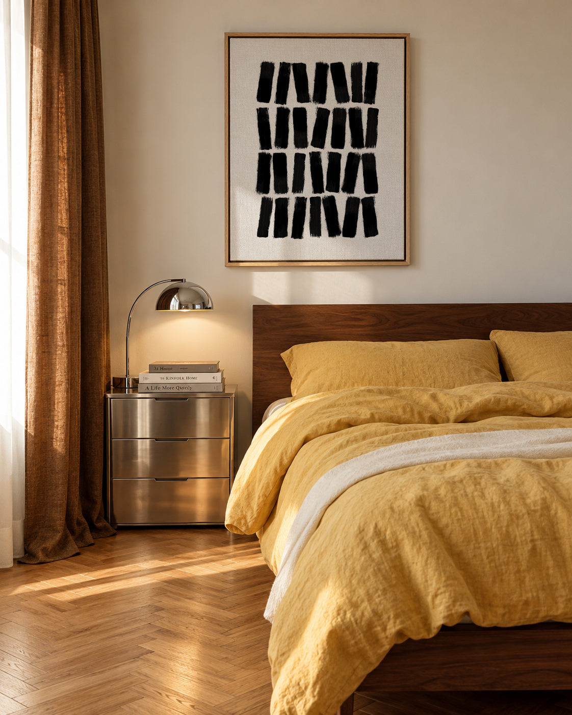 Black Brush Strokes - Framed canvas in an interior