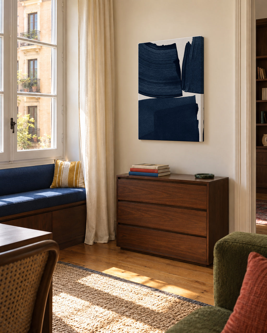 Minimalist Painting Blue I - Unframed canvas in an interior