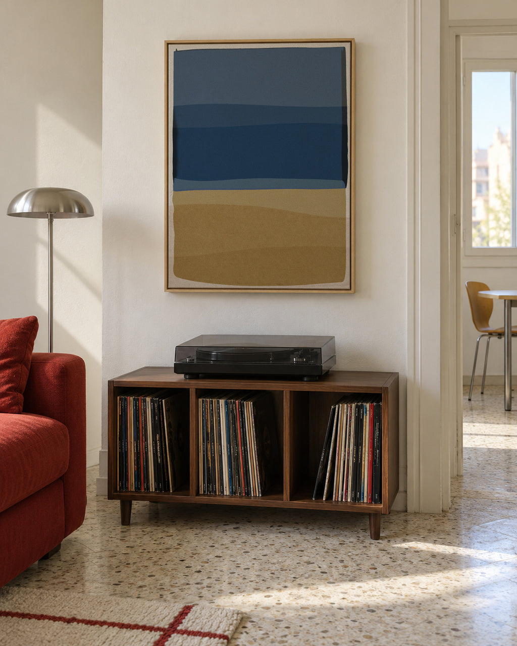 Modern Blue and Yellow - Framed canvas in an interior