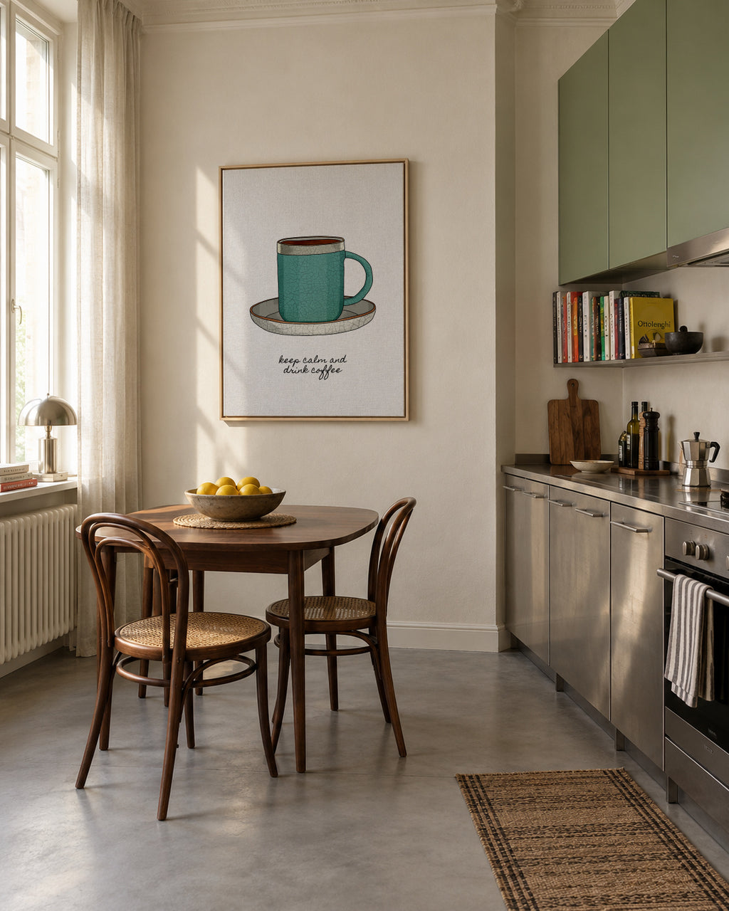 Keep Calm and Drink Coffee - Framed canvas in an interior