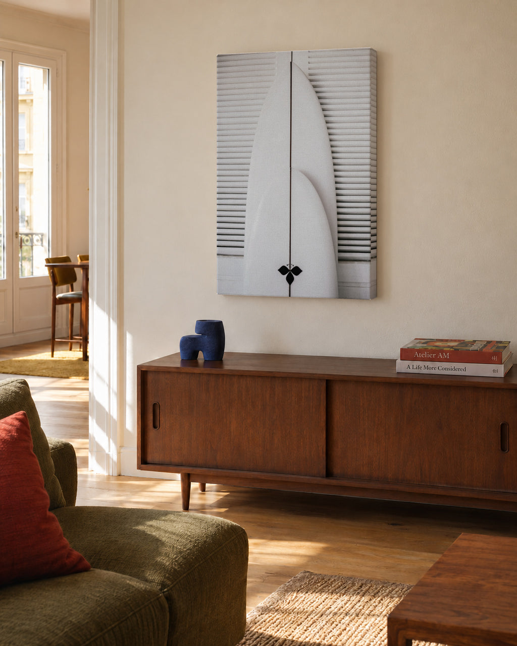 Beach surfboard symetrie 1 - Unframed canvas in an interior