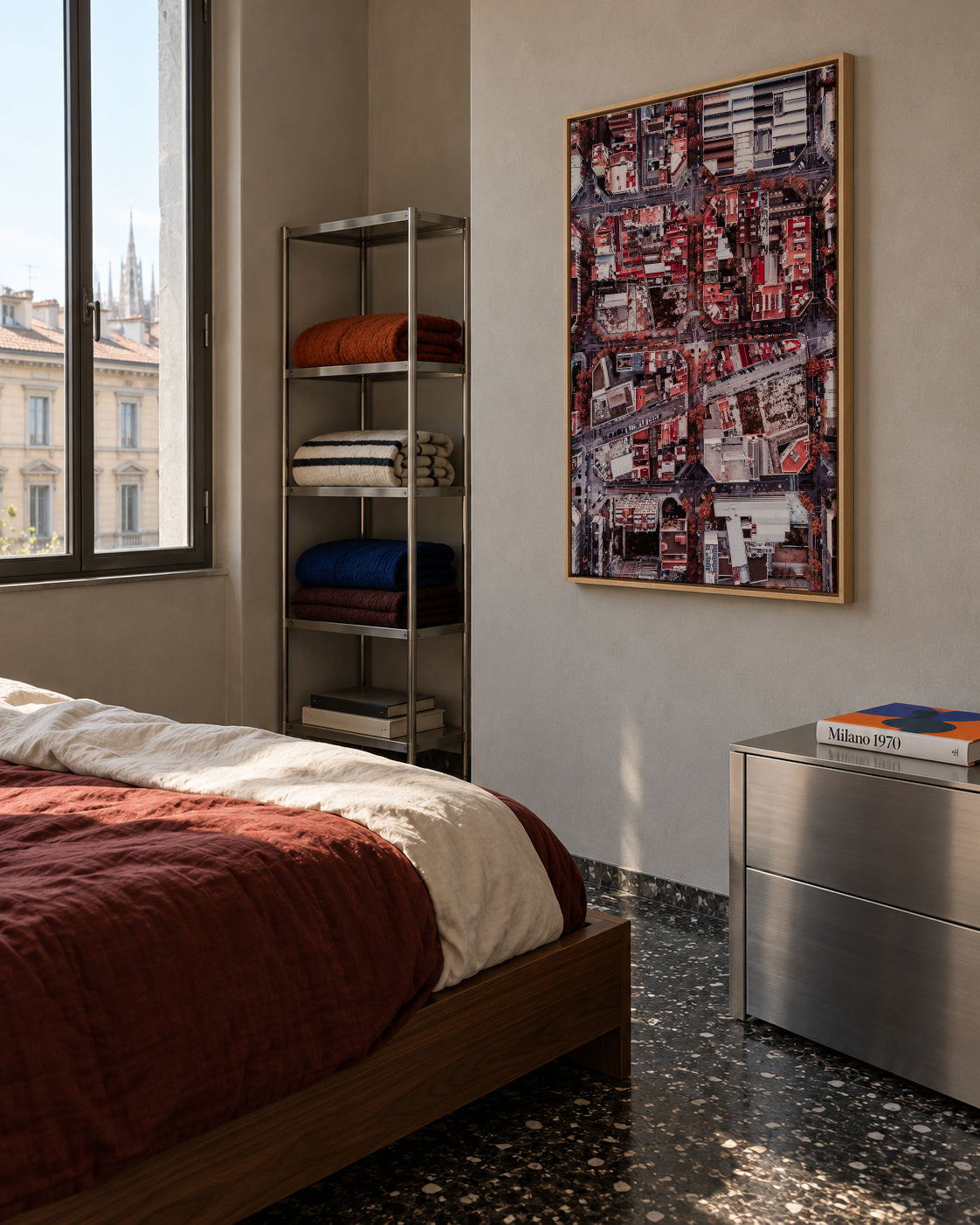 Red Barcelona - Framed canvas in an interior