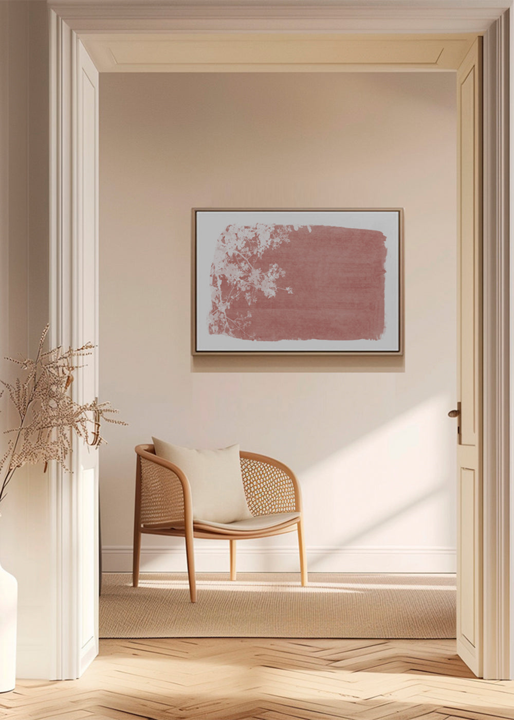 Tree foliage on red paint