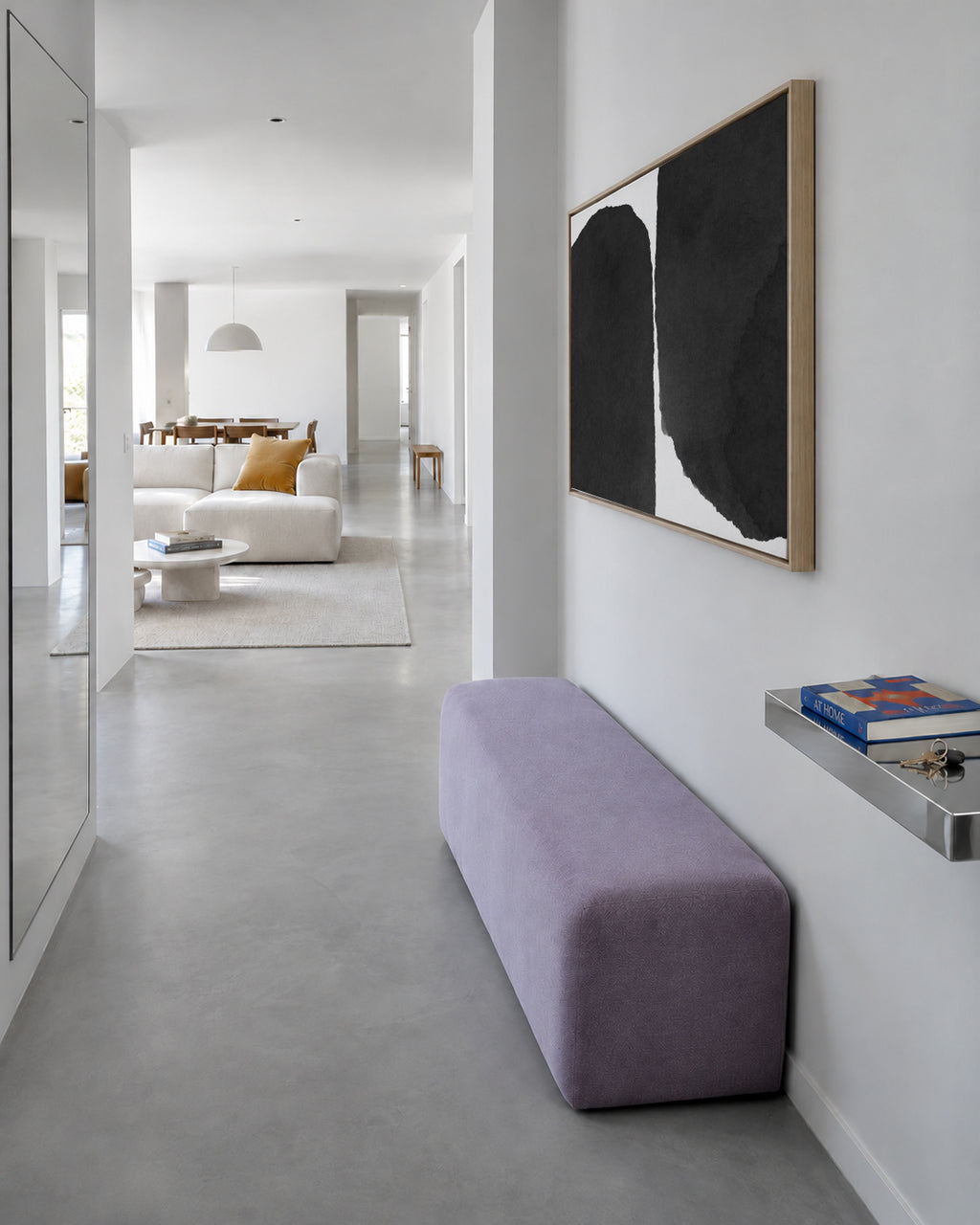 Minimal black and white abstract 01 - Framed canvas in an interior