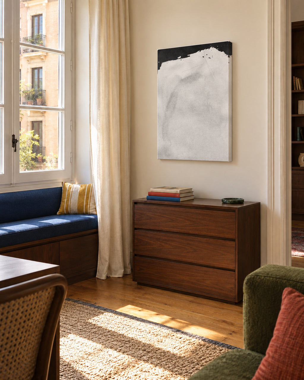 Minimal Landscape Black and White 01 - Unframed canvas in an interior