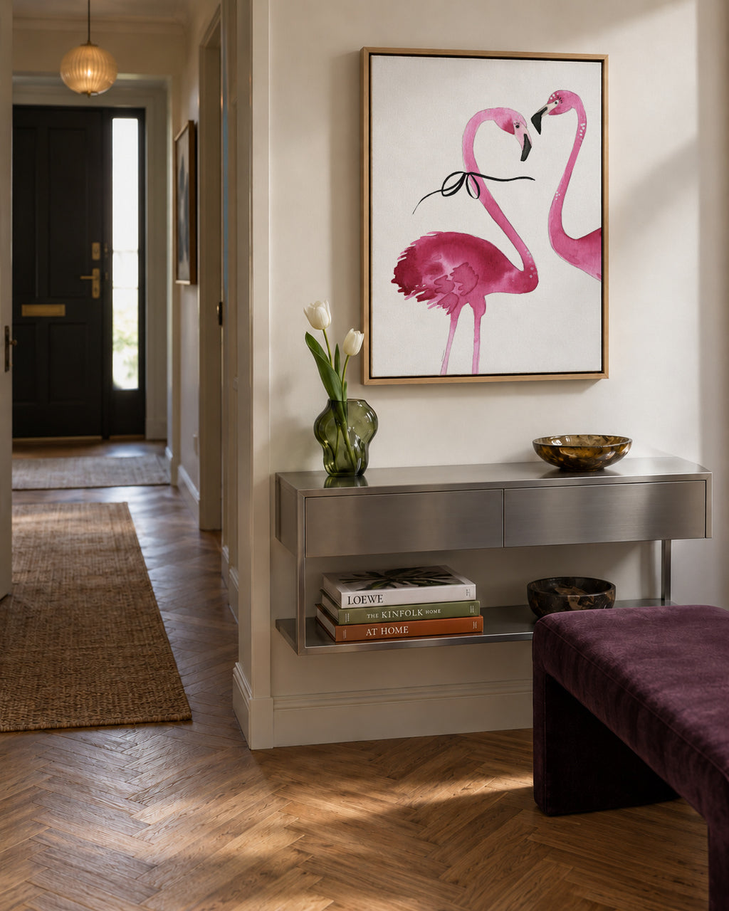 Flamingo couple cropped - Framed canvas in an interior