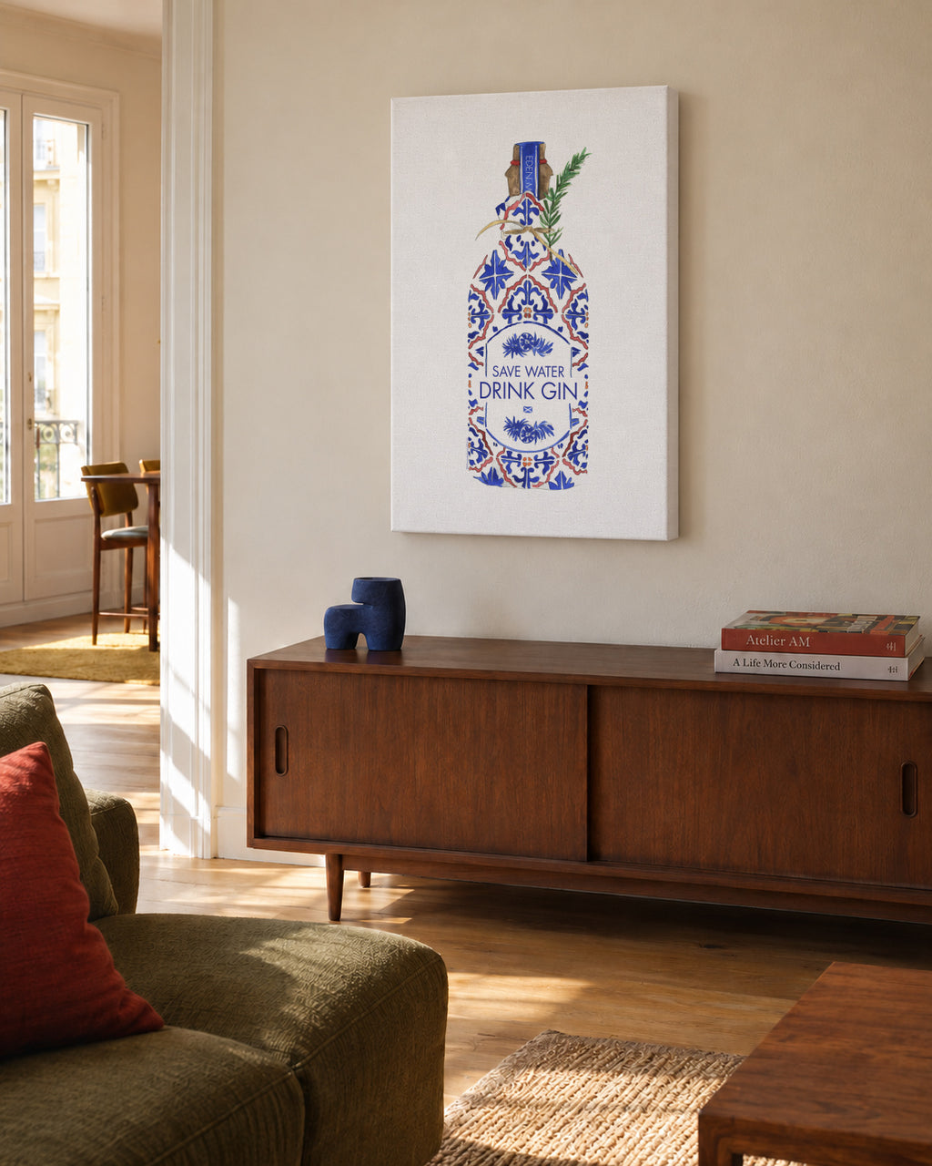 Save water drink gin - Unframed canvas in an interior