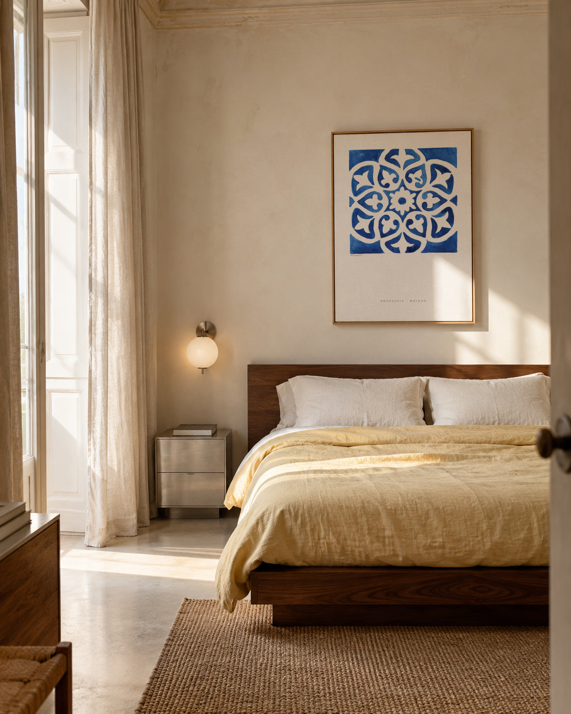 Tile Malaga blue - Framed canvas in an interior