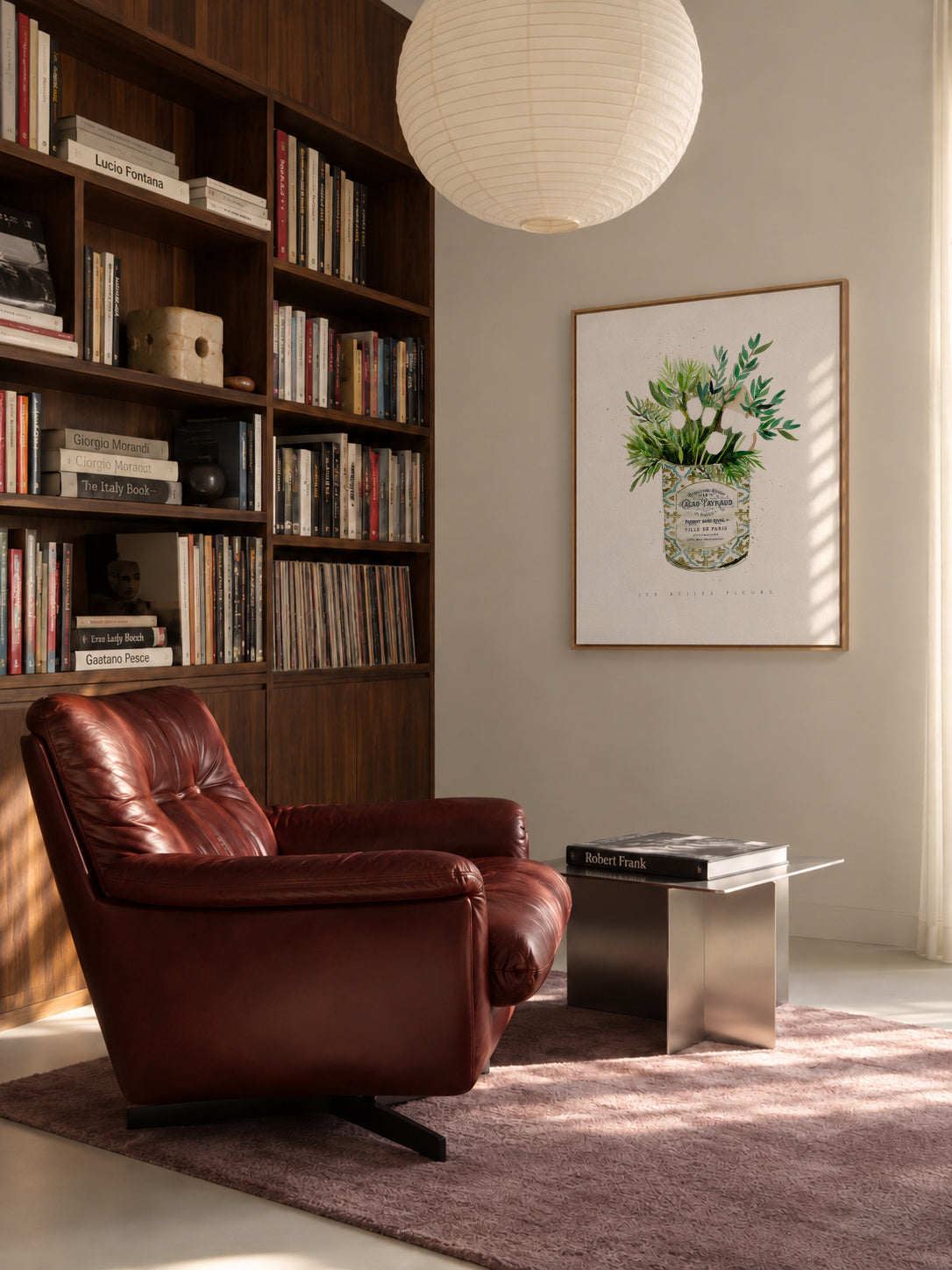 White Tulips Vintage Can - Framed canvas in an interior