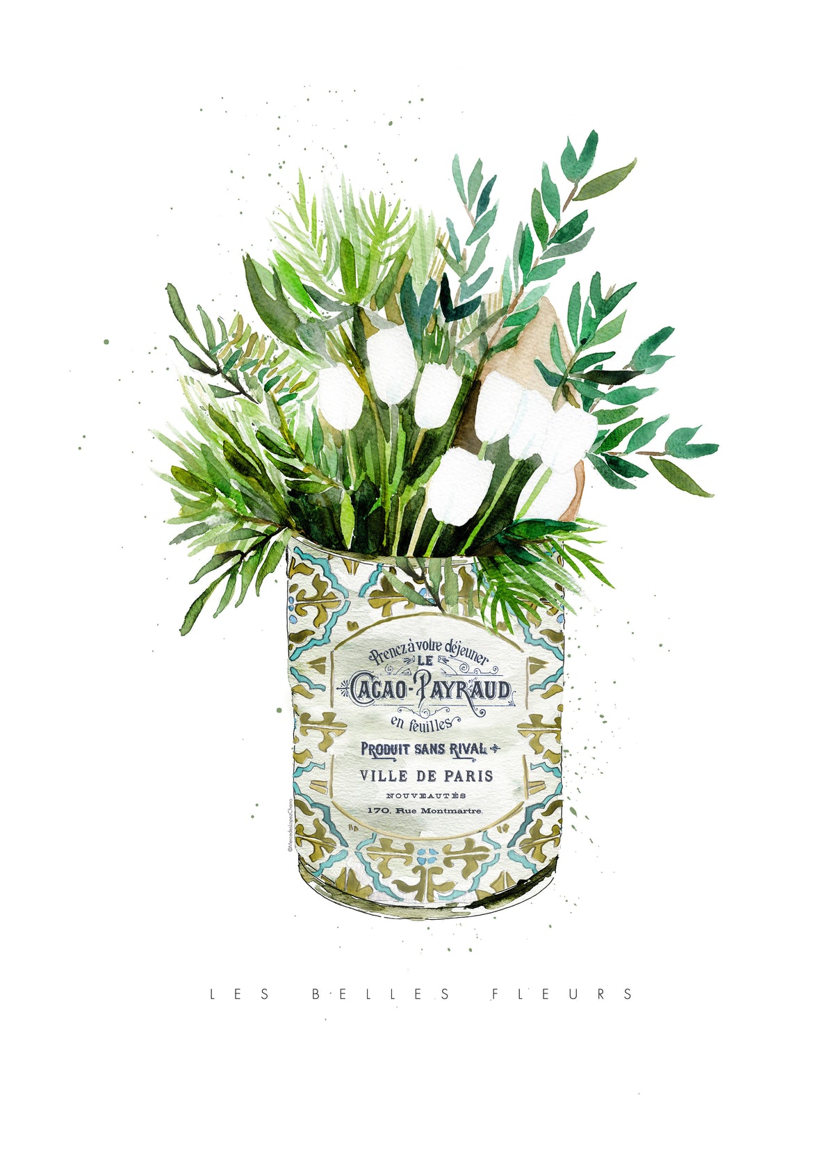 White Tulips Vintage Can - Unframed art print