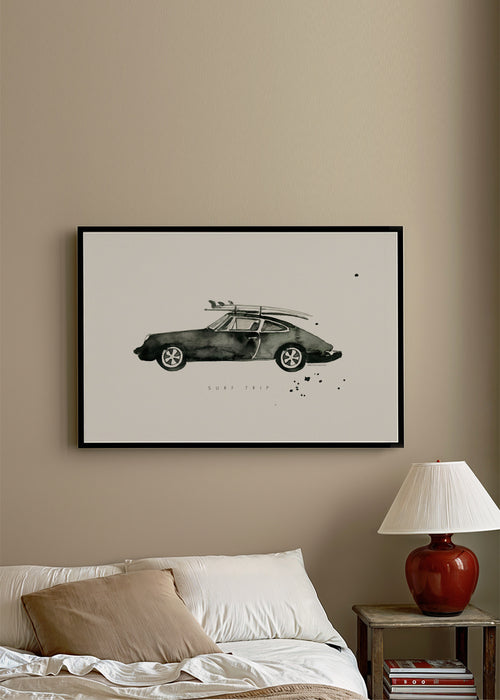 Surf Trip Porsche - Framed poster in an interior