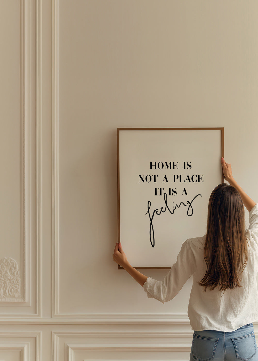 Home is a feeling - Framed poster in an interior