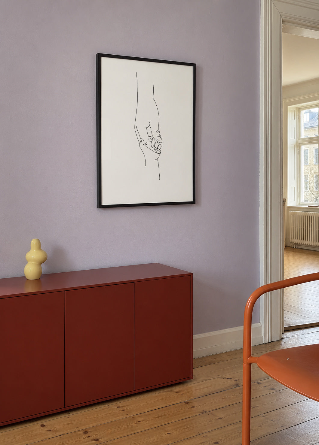 Line Art Babyhand - Framed poster in an interior