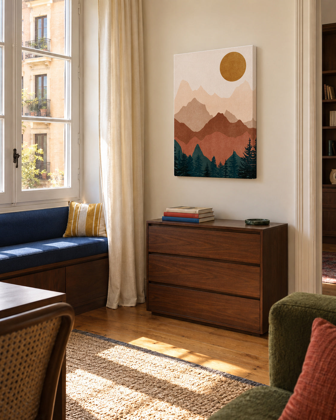 Sunset Peaks 2 - Unframed canvas in an interior