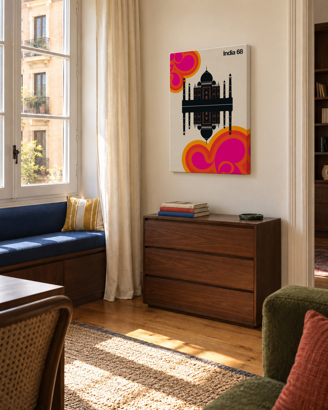 India 68 - Unframed canvas in an interior