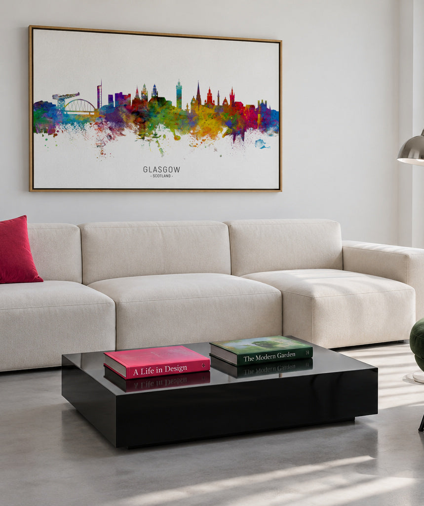 Glasgow Skyline multicolor - Framed canvas in an interior