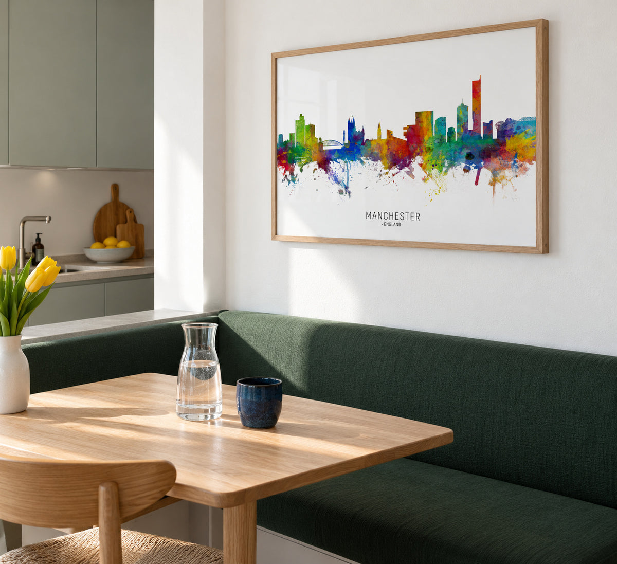 Manchester Skyline multicolor - Framed poster in an interior