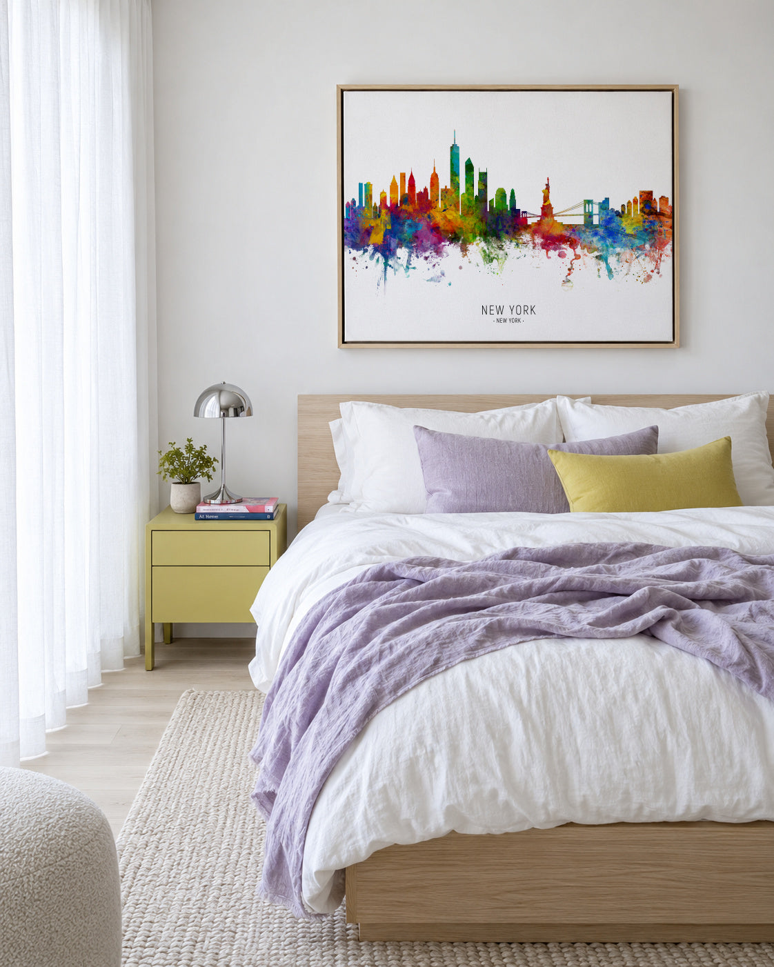 New York Skyline multicolor - Framed canvas in an interior