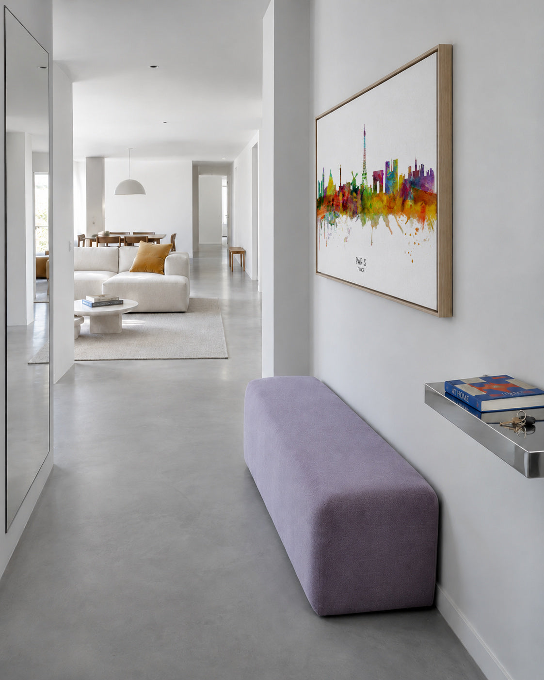 Paris Skyline multicolor - Framed canvas in an interior