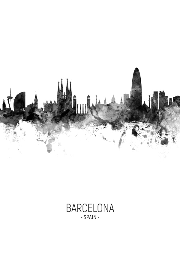 Barcelona Skyline en blanco y negro