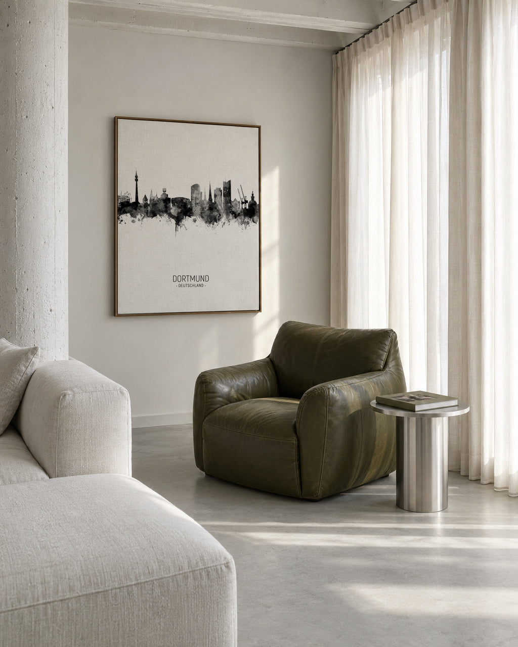 Dortmund Skyline en blanco y negro - Framed canvas in an interior