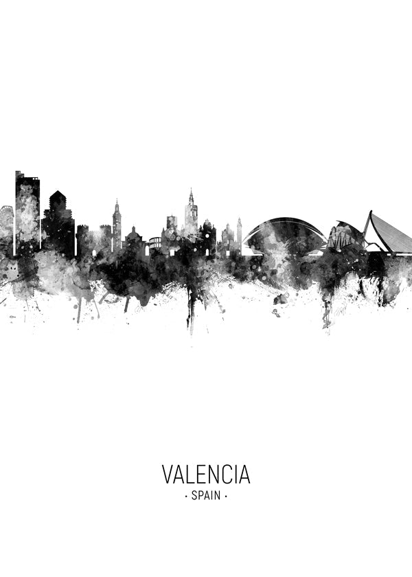 Valencia Skyline en blanco y negro