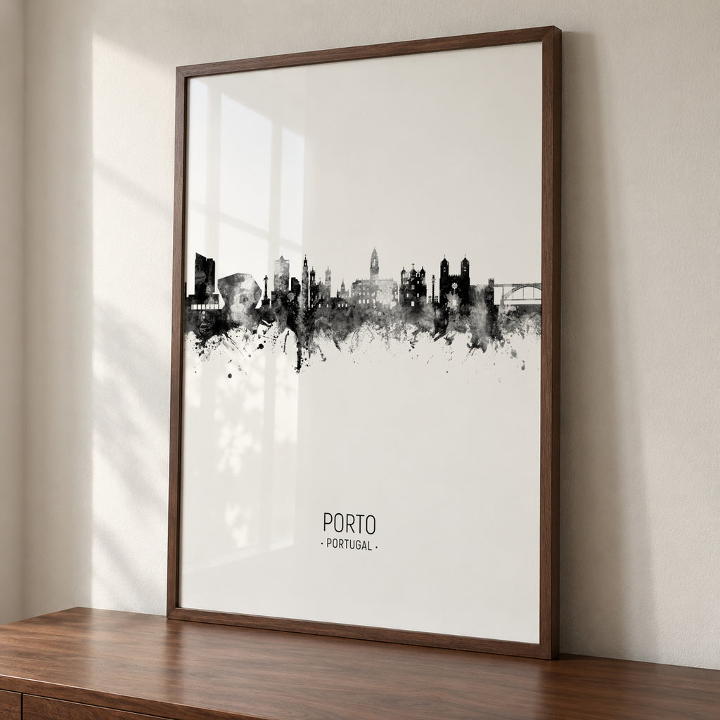 Porto Skyline en blanco y negro - Framed poster detail