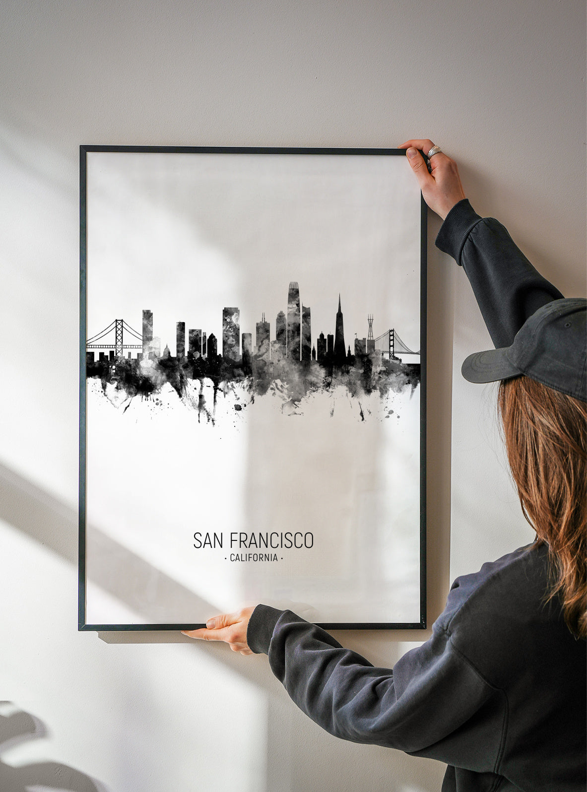 San Francisco Skyline en blanco y negro - Framed poster detail