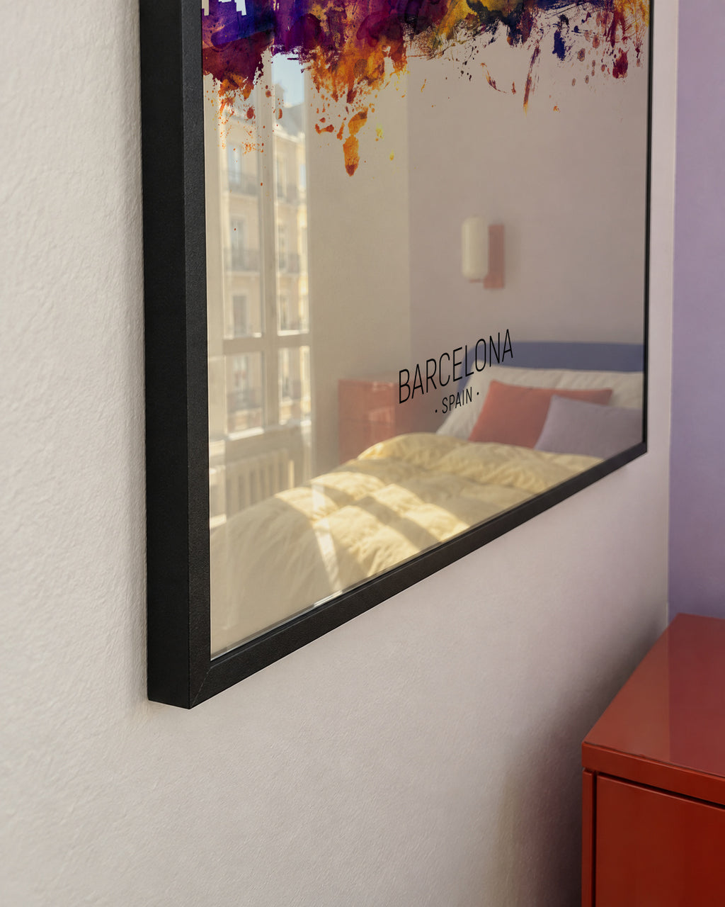 Barcelona Skyline en beige - Framed poster detail