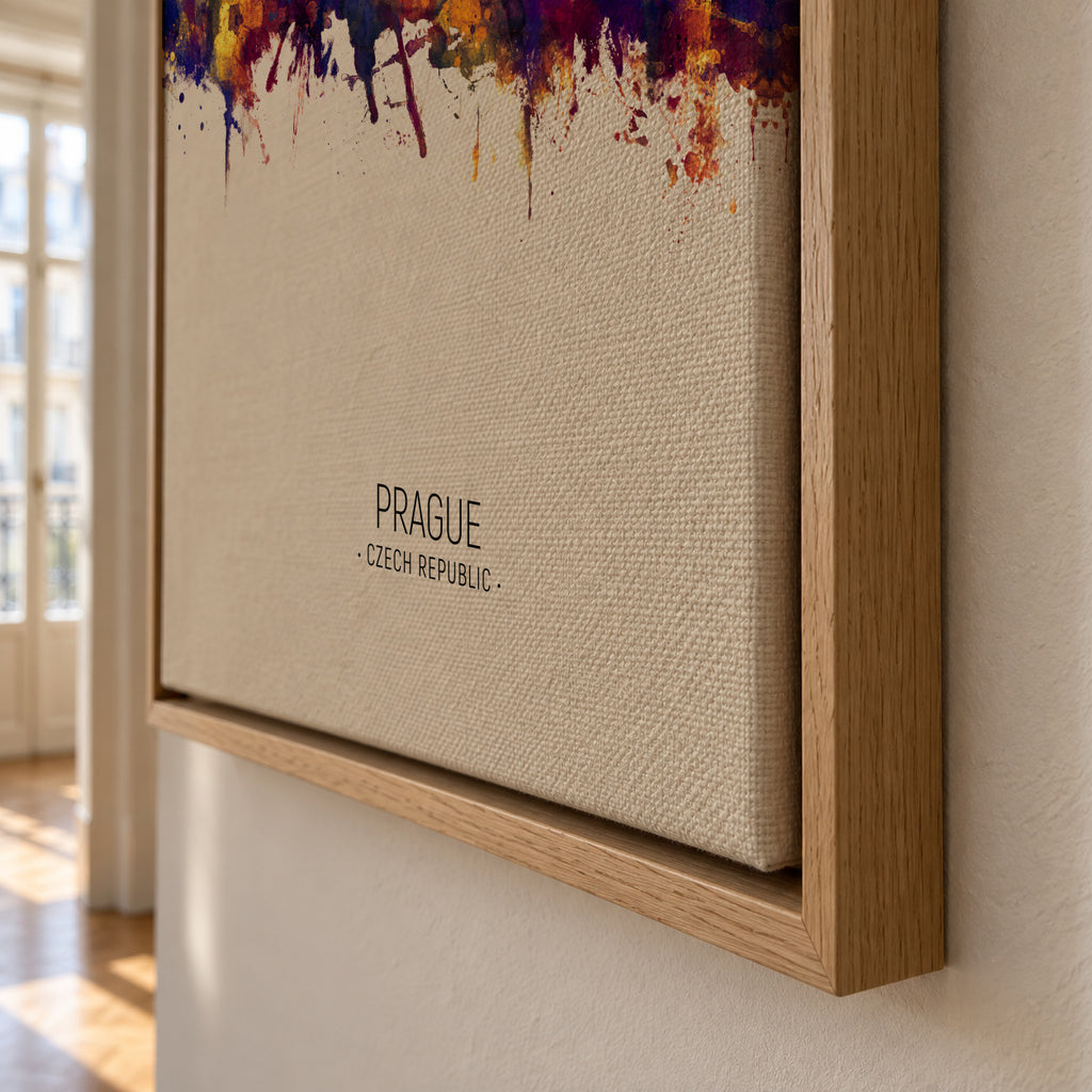 Prague Skyline en beige - Framed canvas detail