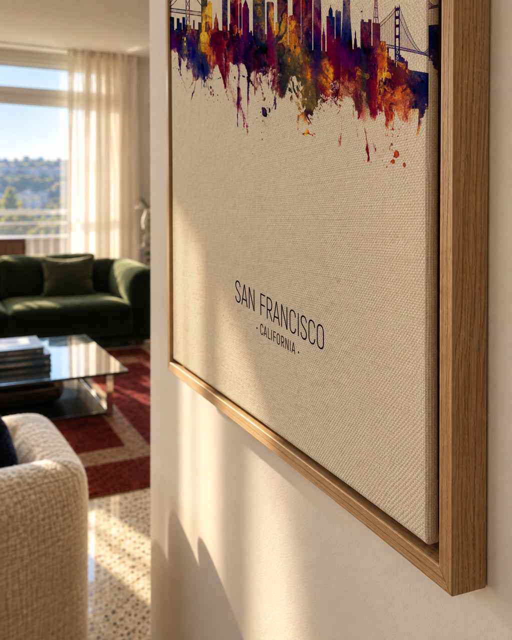 San Francisco Skyline en beige - Framed canvas detail