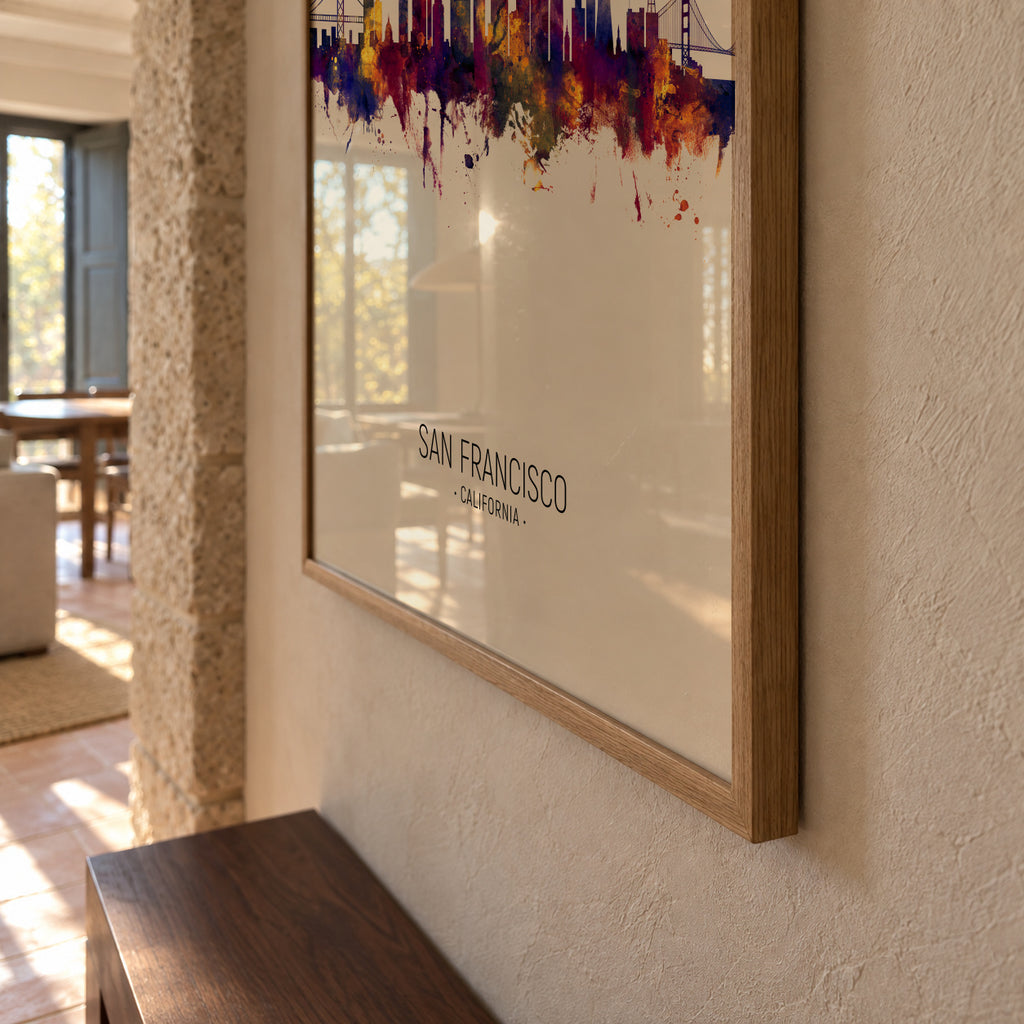 San Francisco Skyline en beige - Framed poster detail