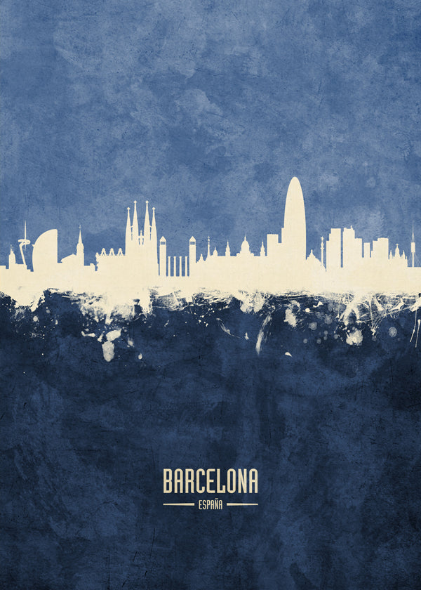 Barcelona Skyline Azul