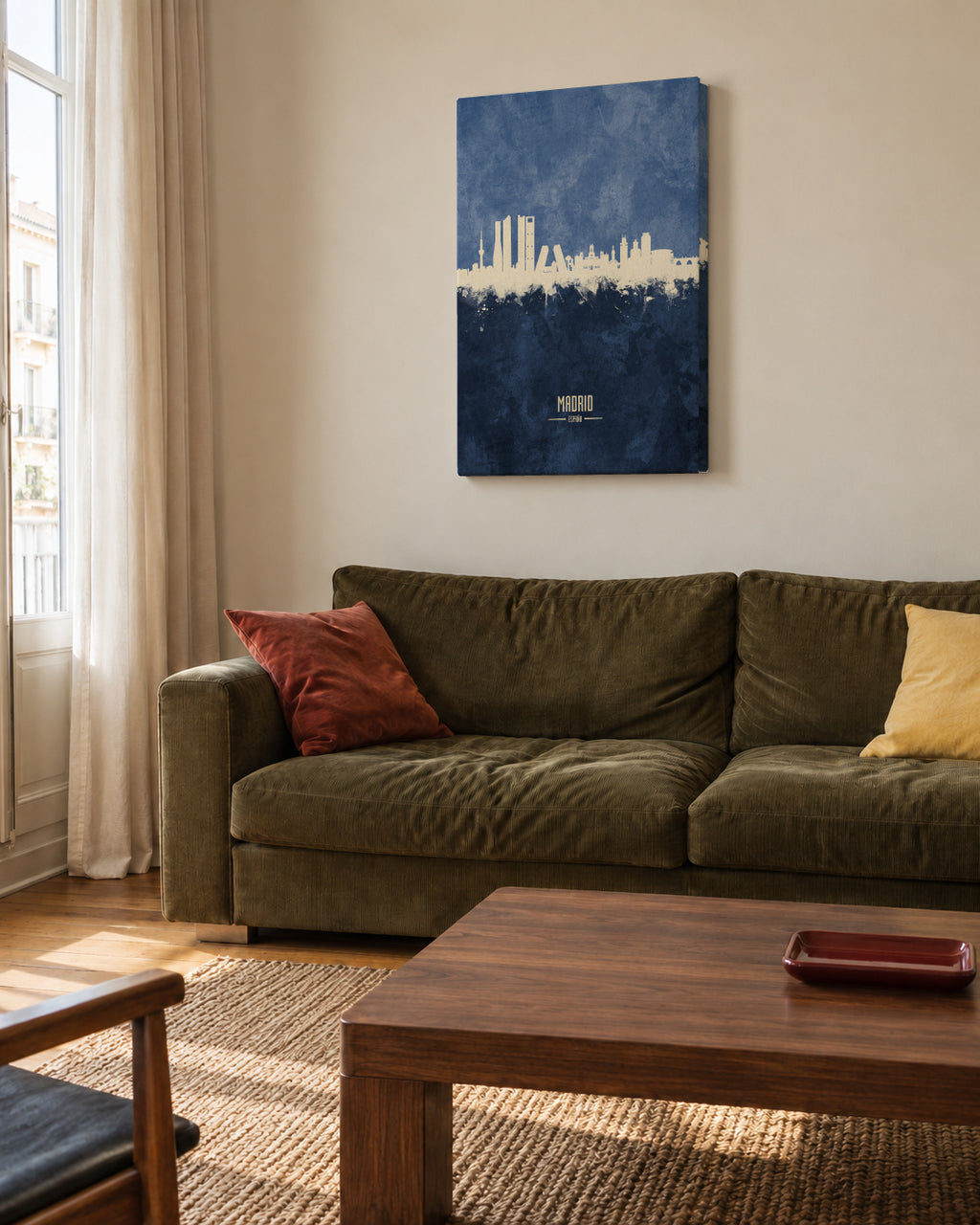 Madrid Skyline Azul - Unframed canvas in an interior