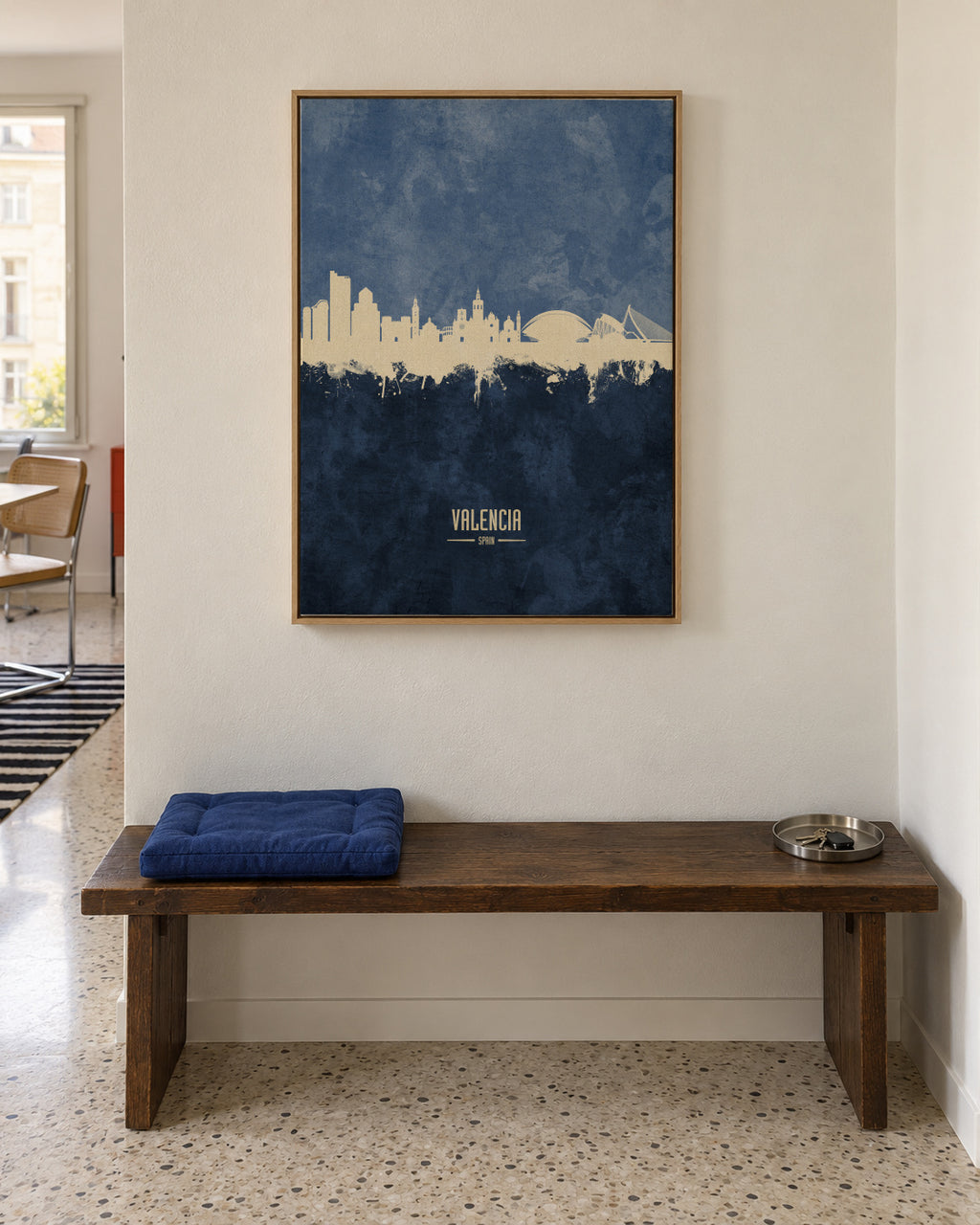 Valencia Skyline Azul - Framed canvas in an interior