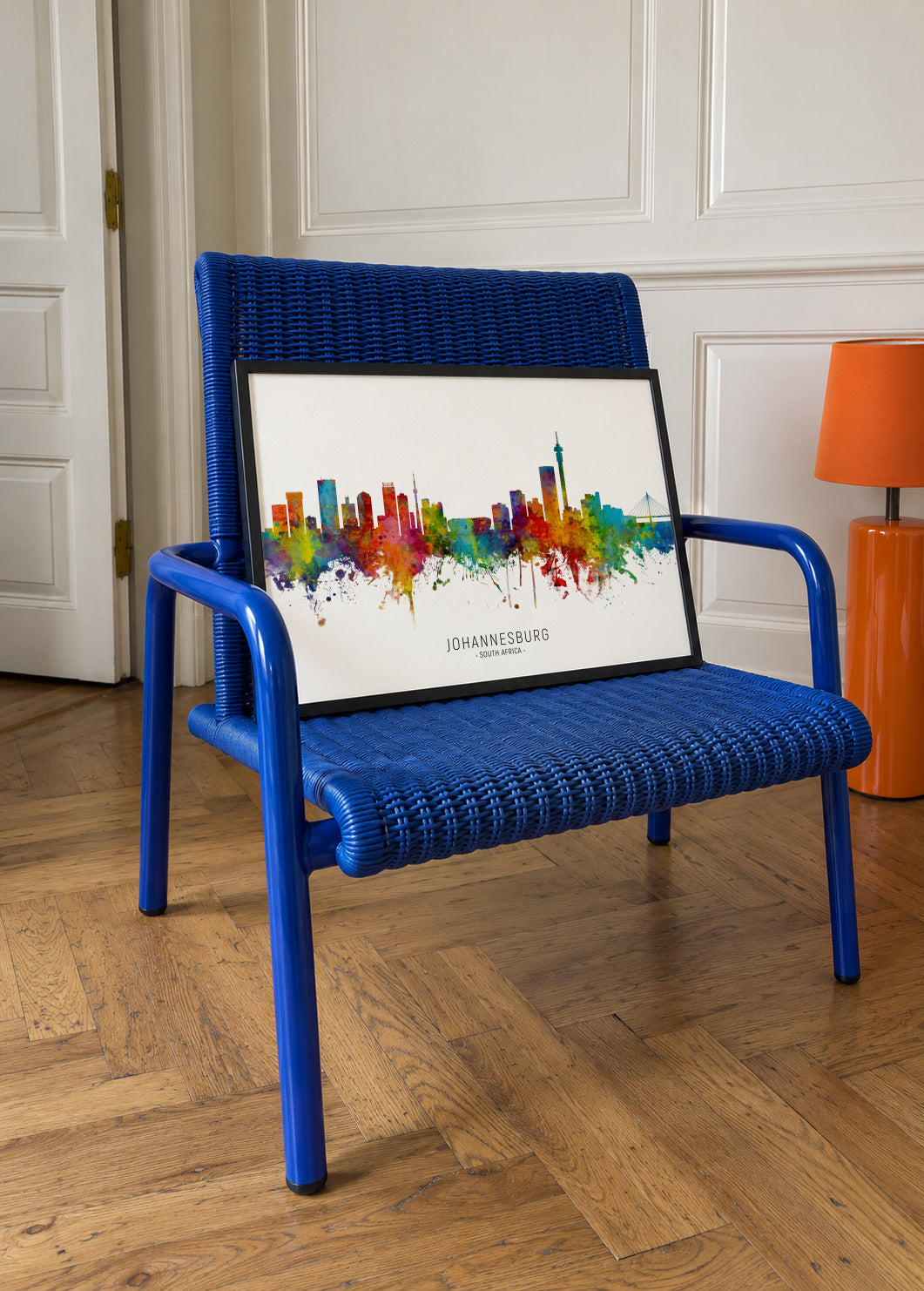 Johannesburg Skyline multicolor - Framed poster in an interior