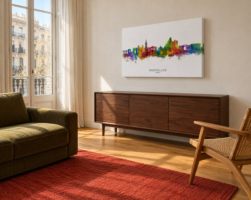 Montpellier Skyline multicolor - Unframed canvas in an interior